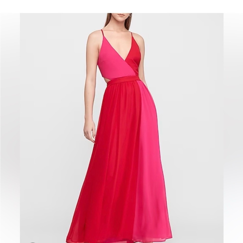 Express Two-Tone Red and Pink Maxi Dress